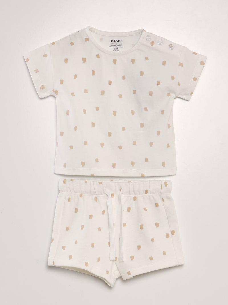 Conjunto t-shirt + calções  - 2 peças  - Unissexo BRANCO - Kiabi