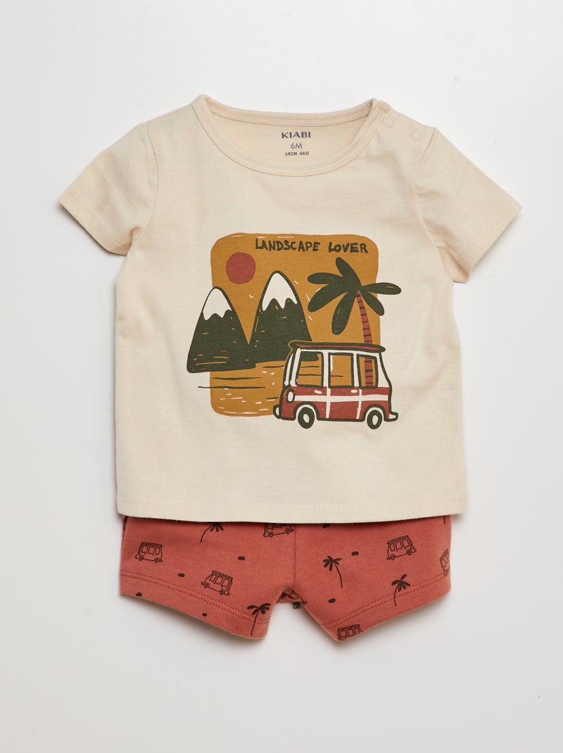 Conjunto t-shirt + calções  - 2 peças BEGE - Kiabi