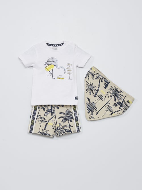 Conjunto t-shirt + calções + bandana - 3 peças - Kiabi