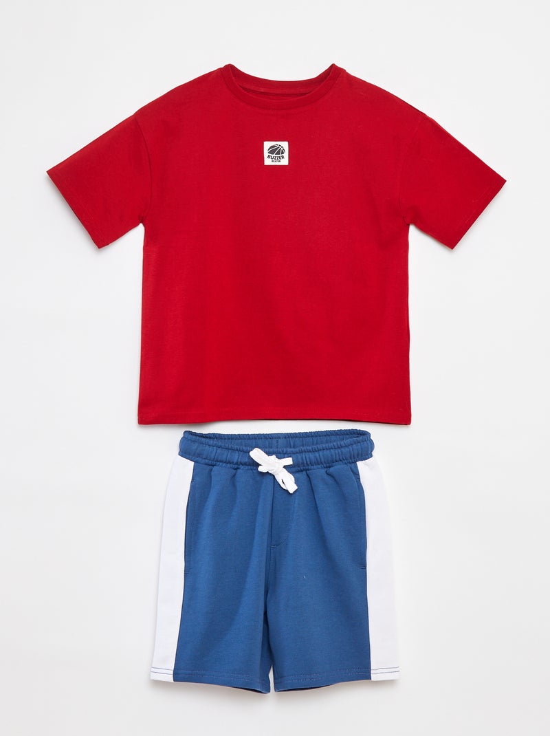 Conjunto t-shirt + calções bicolores - 2 peças VERMELHO - Kiabi