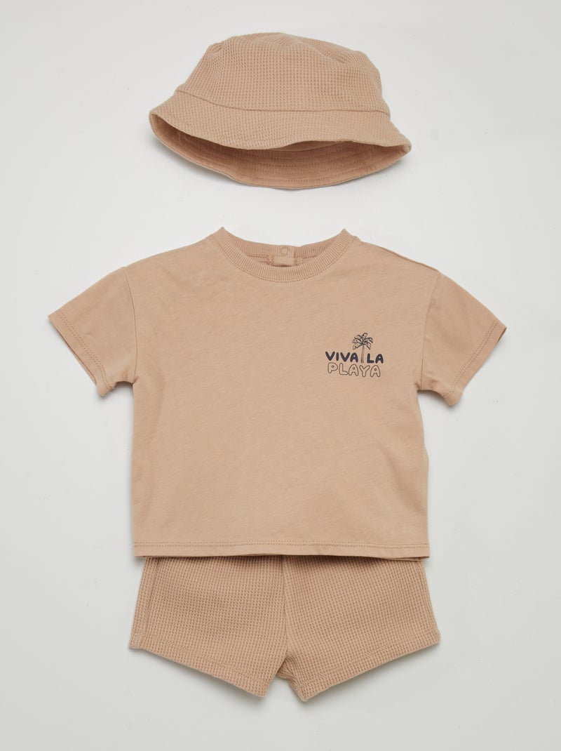 Conjunto t-shirt + calções + chapéu - 3 peças BRANCO - Kiabi