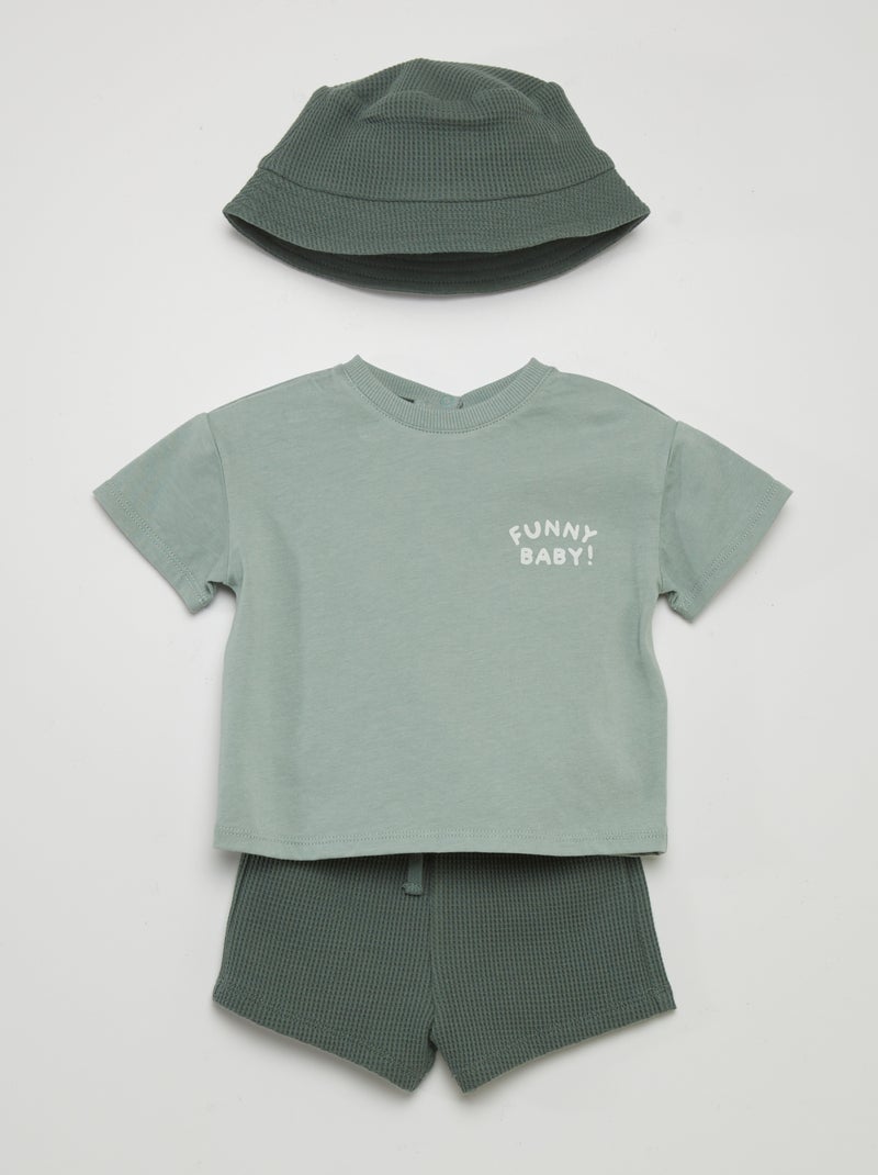 Conjunto t-shirt + calções + chapéu - 3 peças VERDE - Kiabi