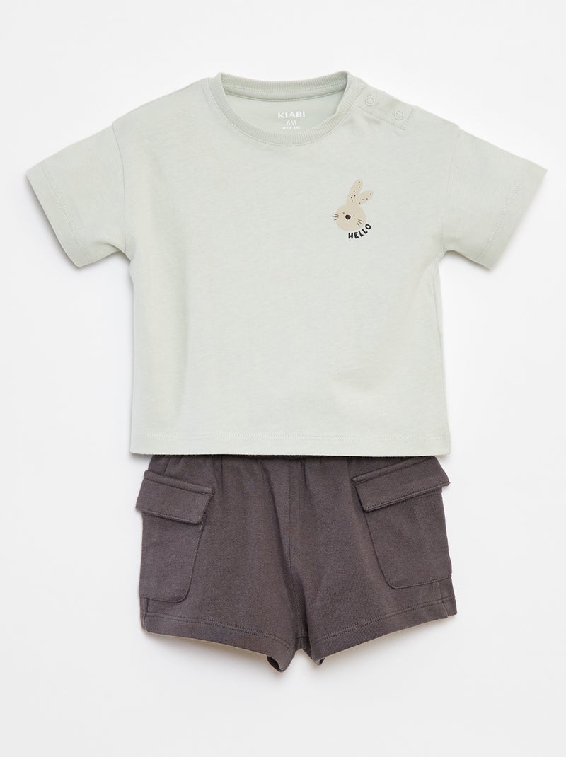 Conjunto t-shirt + calções com bolsos - 2 peças Azul - Kiabi