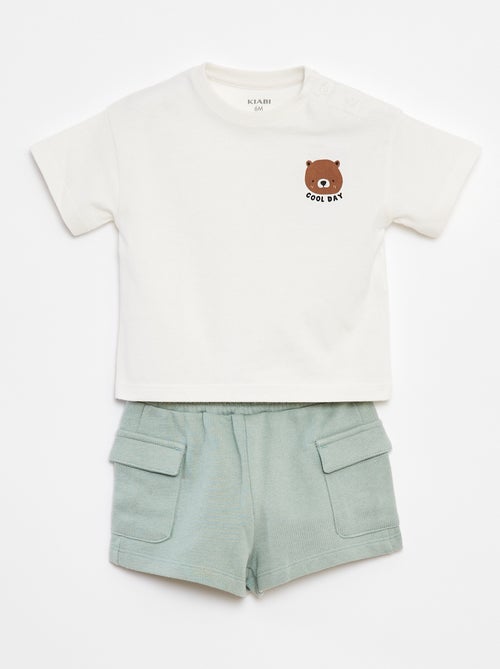 Conjunto t-shirt + calções com bolsos - 2 peças - Kiabi