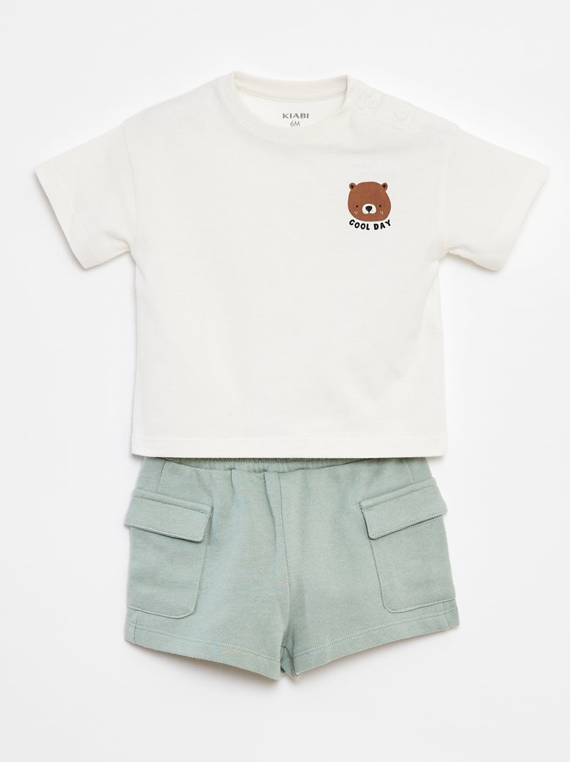 Conjunto t-shirt + calções com bolsos - 2 peças Branco - Kiabi