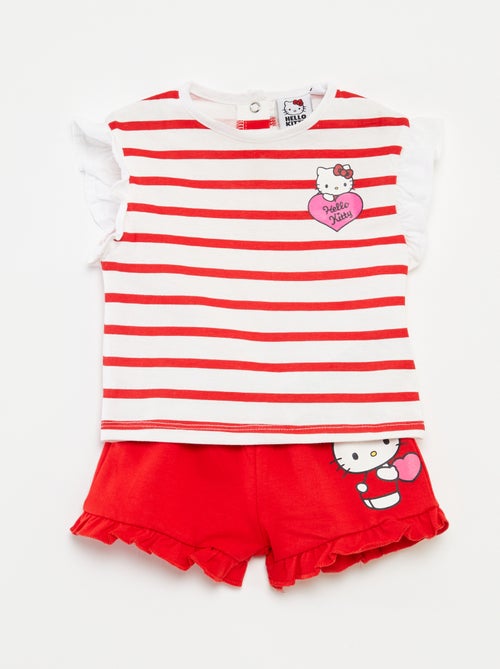 Conjunto t-shirt + calções com folhos 'Hello Kitty' - 2 peças - Kiabi
