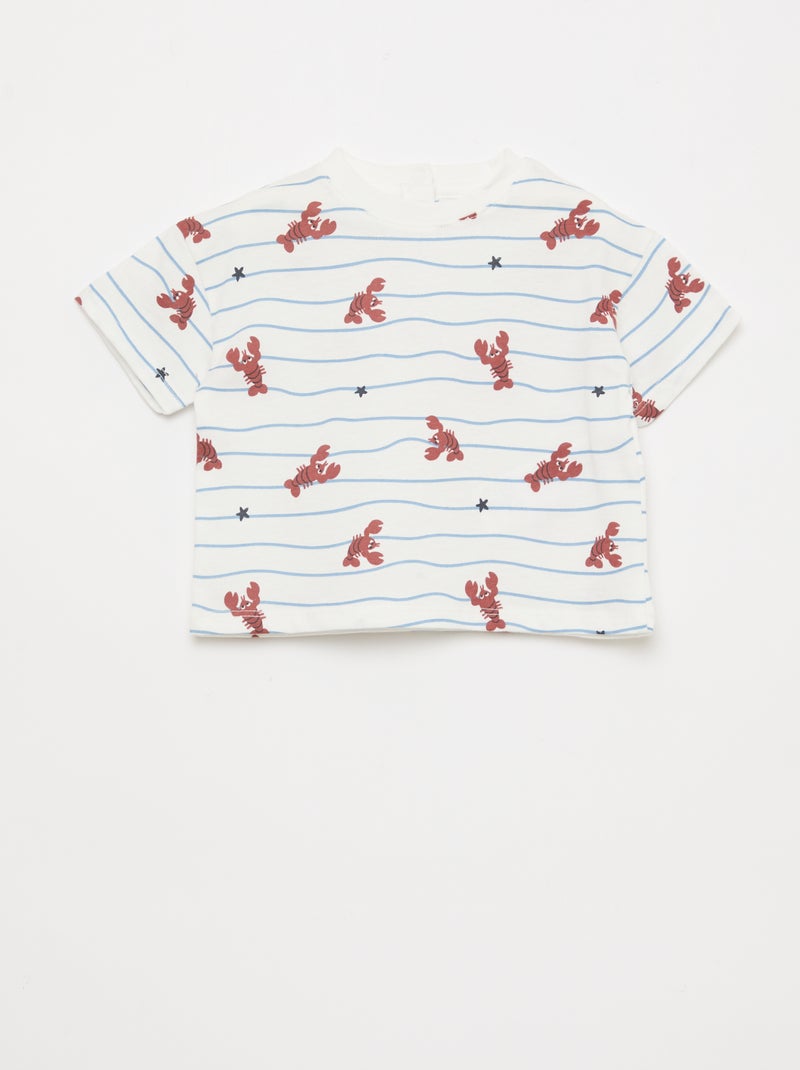 Conjunto t-shirt + calções com padrão - 2 peças Bege - Kiabi
