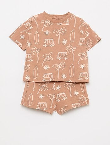 Conjunto t-shirt + calções com padrão - 2 peças