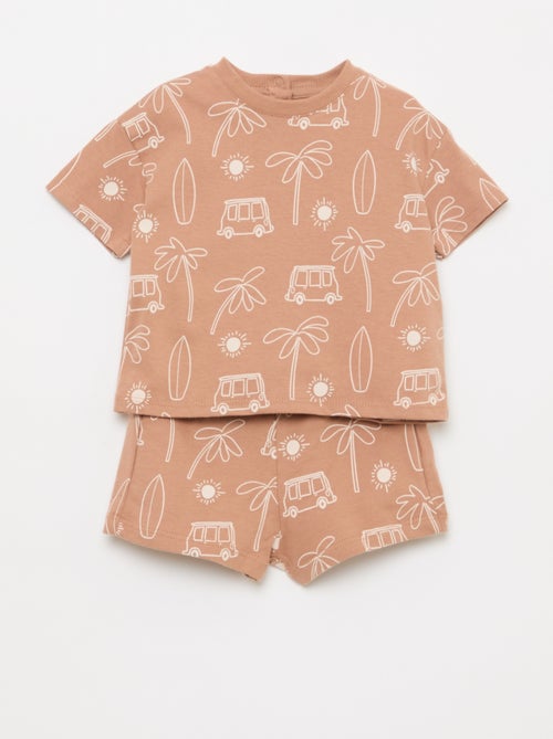 Conjunto t-shirt + calções com padrão - 2 peças - Kiabi