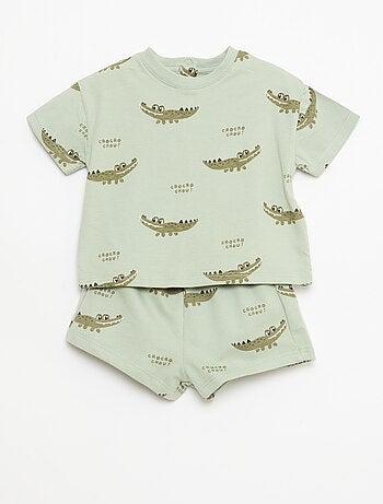 Conjunto t-shirt + calções com padrão - 2 peças