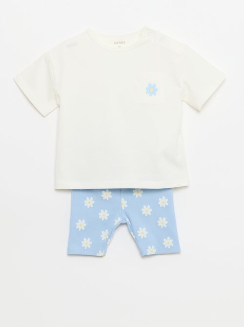 Conjunto T-shirt + calções de ciclista canelados - 2 peças - Kiabi