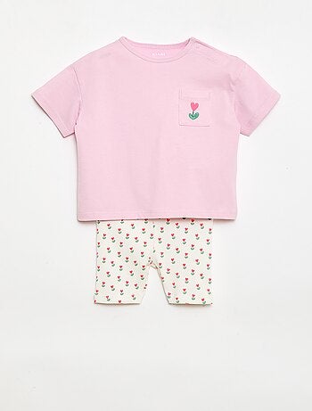 Conjunto T-shirt + calções de ciclista canelados - 2 peças