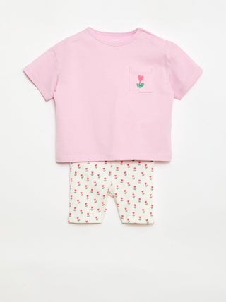 Conjunto T-shirt + calções de ciclista canelados - 2 peças