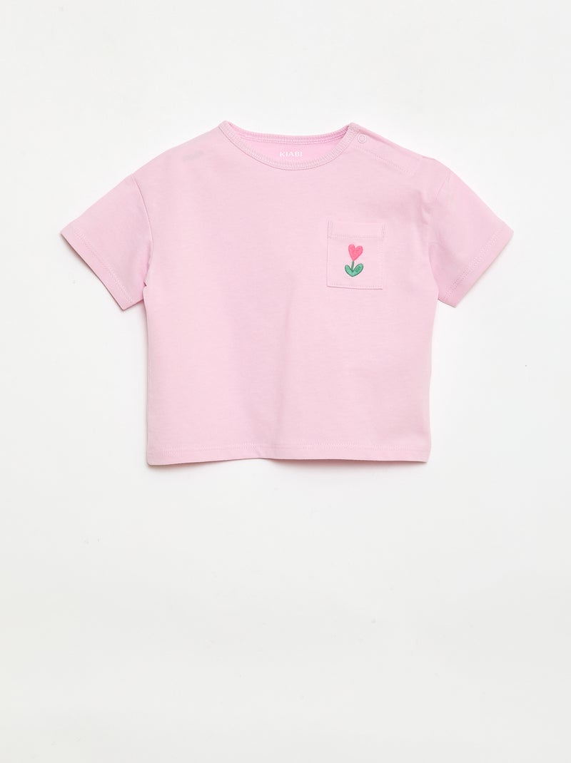 Conjunto T-shirt + calções de ciclista canelados - 2 peças Rosa - Kiabi