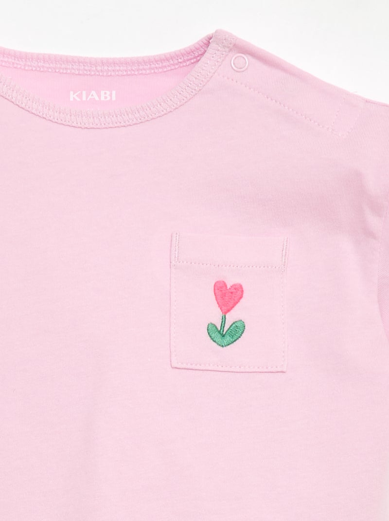 Conjunto T-shirt + calções de ciclista canelados - 2 peças Rosa - Kiabi