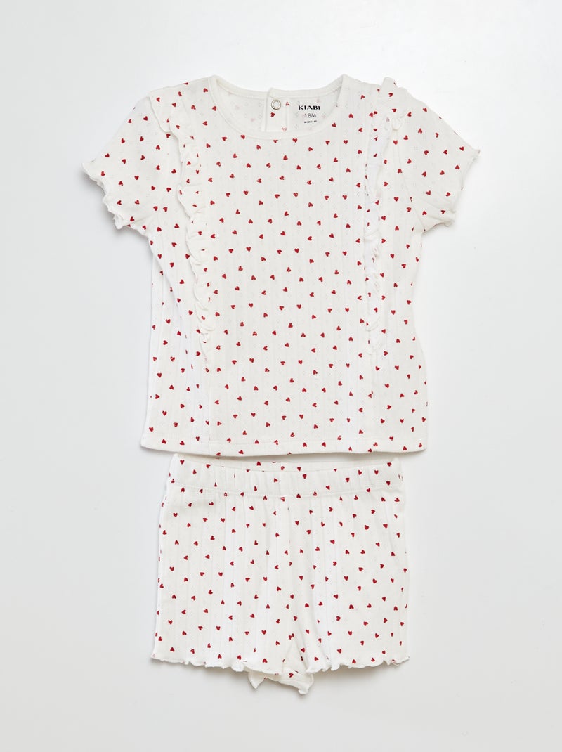 Conjunto t-shirt + calções de pijama - 2 peças BRANCO - Kiabi