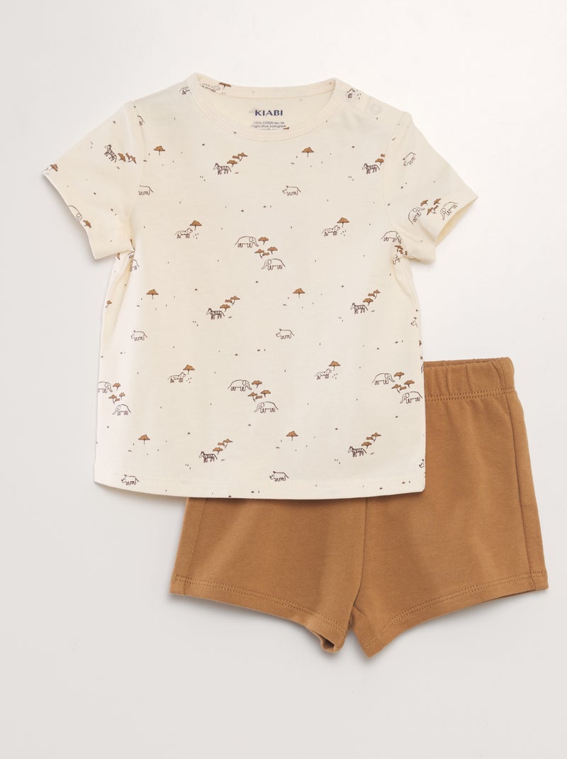 Conjunto t-shirt + calções em algodão - 2 peças BEGE - Kiabi