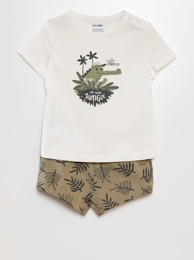 Conjunto t-shirt + calções em algodão - 2 peças BRANCO - Kiabi