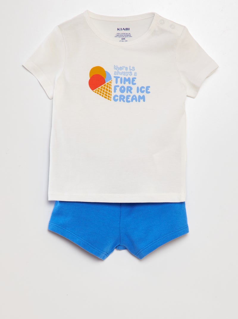Conjunto t-shirt + calções em algodão - 2 peças BRANCO - Kiabi