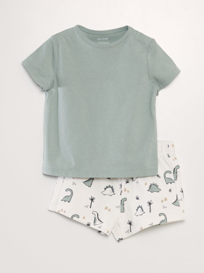 Conjunto t-shirt + calções em algodão - 2 peças BRANCO - Kiabi