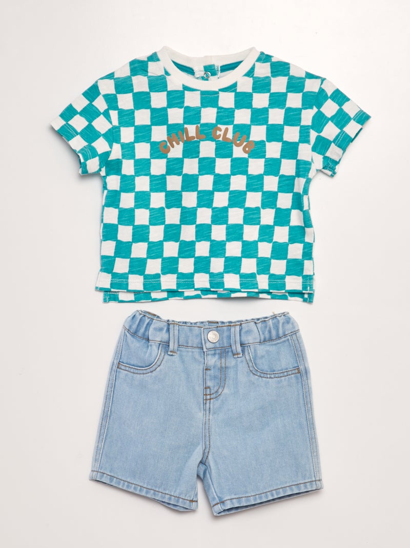 Conjunto t-shirt + calções em algodão - 2 peças BRANCO - Kiabi