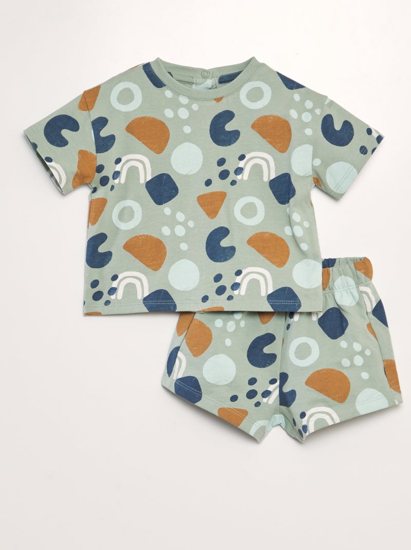 Conjunto t-shirt + calções em French Terry - 2 peças AZUL - Kiabi