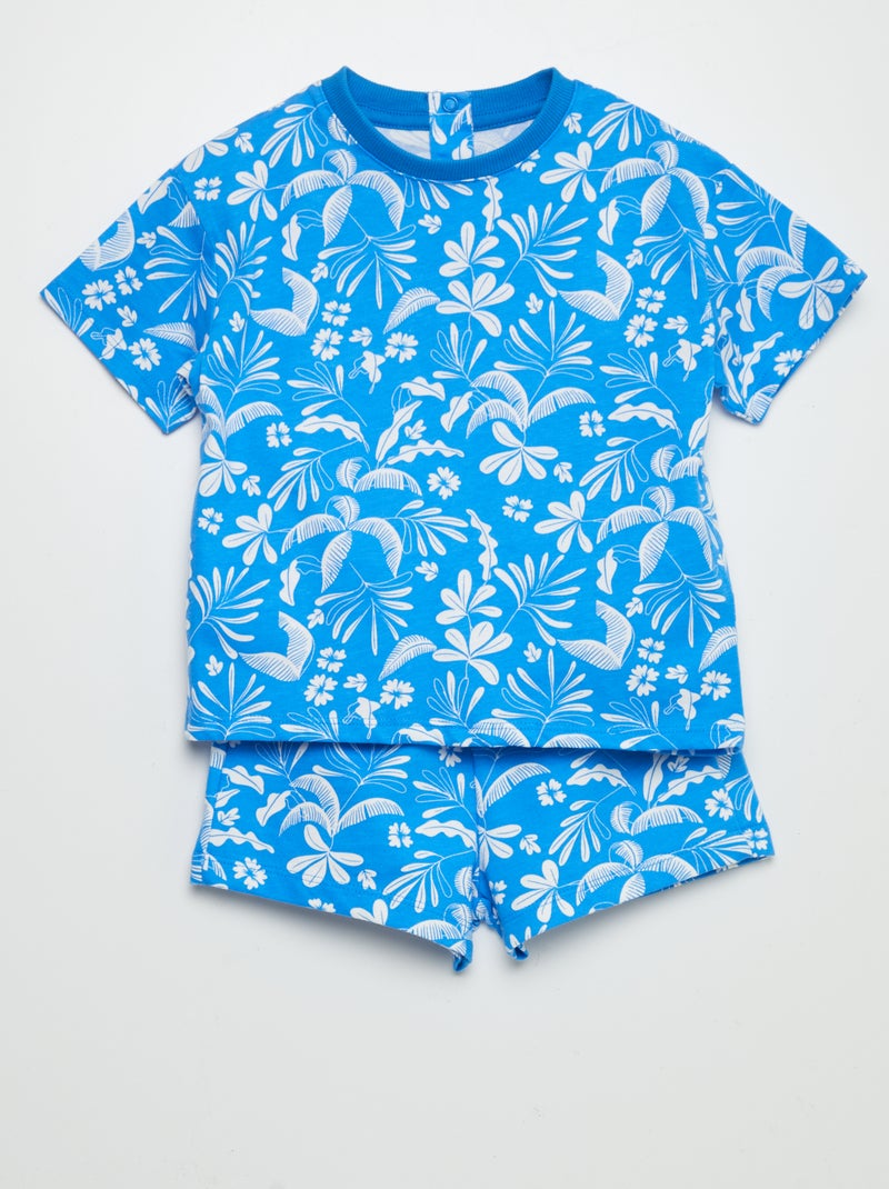 Conjunto t-shirt + calções em French Terry - 2 peças AZUL - Kiabi