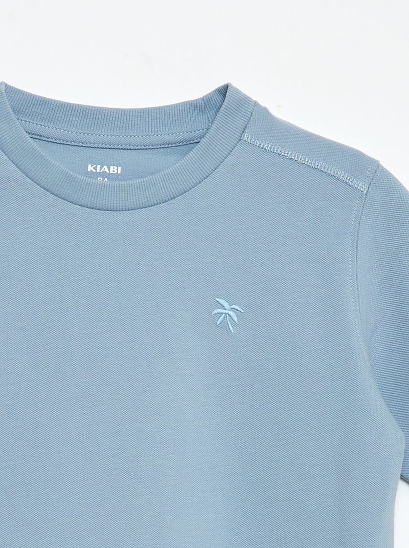 Conjunto T-shirt + Calções em piqué de algodão Azul - Kiabi