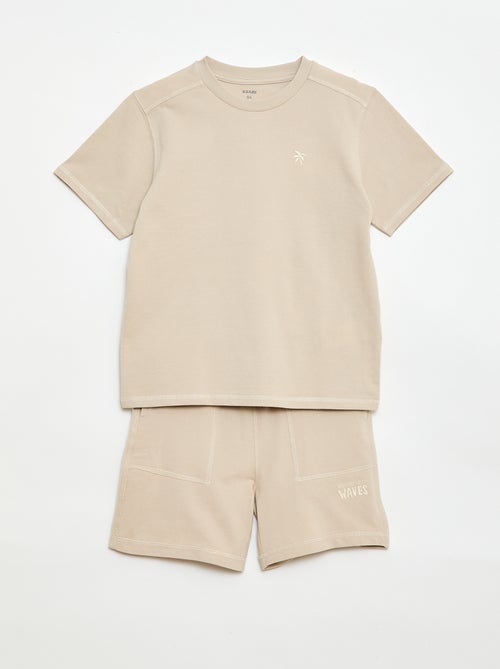 Conjunto T-shirt + Calções em piqué de algodão - Kiabi