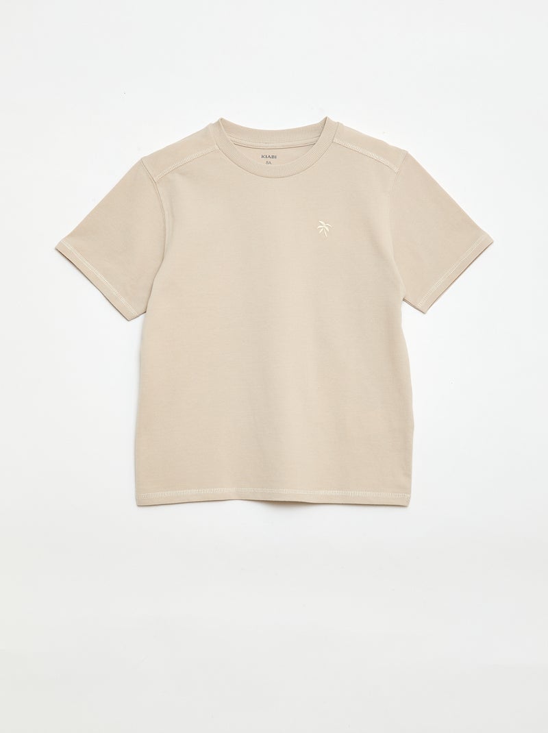 Conjunto T-shirt + Calções em piqué de algodão Bege - Kiabi