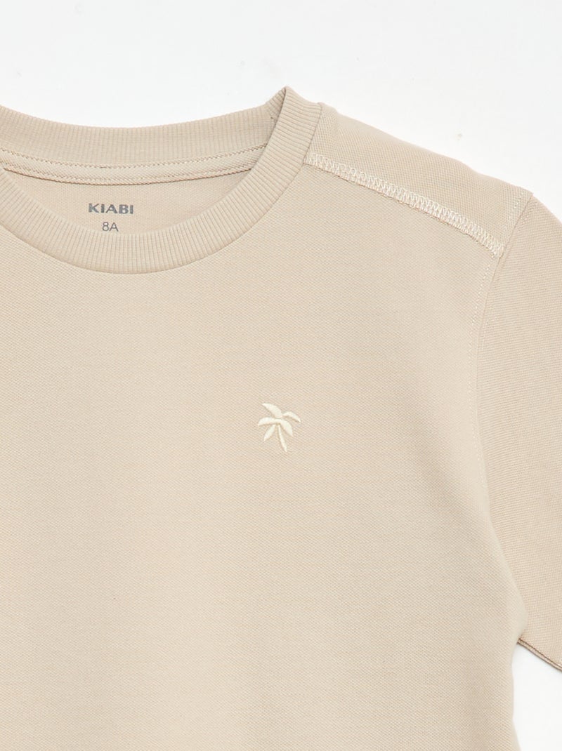 Conjunto T-shirt + Calções em piqué de algodão Bege - Kiabi
