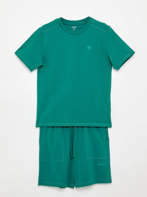 Conjunto T-shirt + Calções em piqué de algodão - Kiabi