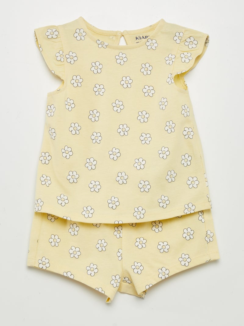 Conjunto t-shirt + calções estampados - 2 peças AMARELO - Kiabi