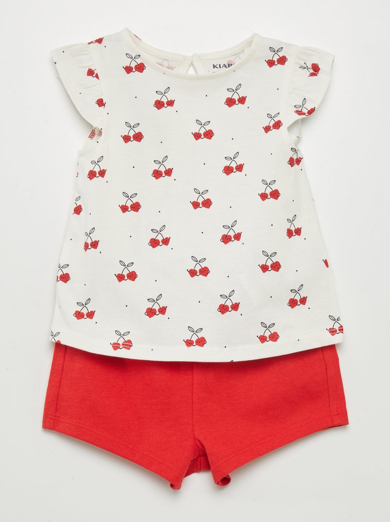 Conjunto t-shirt + calções estampados - 2 peças BRANCO - Kiabi