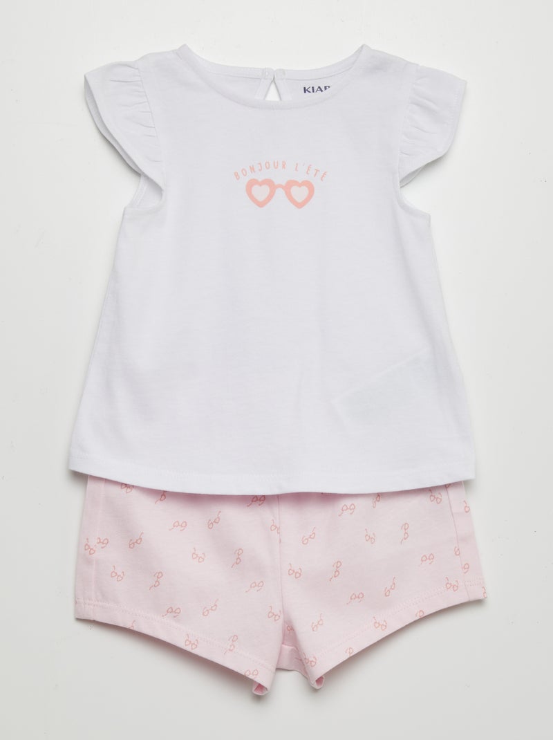 Conjunto t-shirt + calções estampados - 2 peças BRANCO - Kiabi