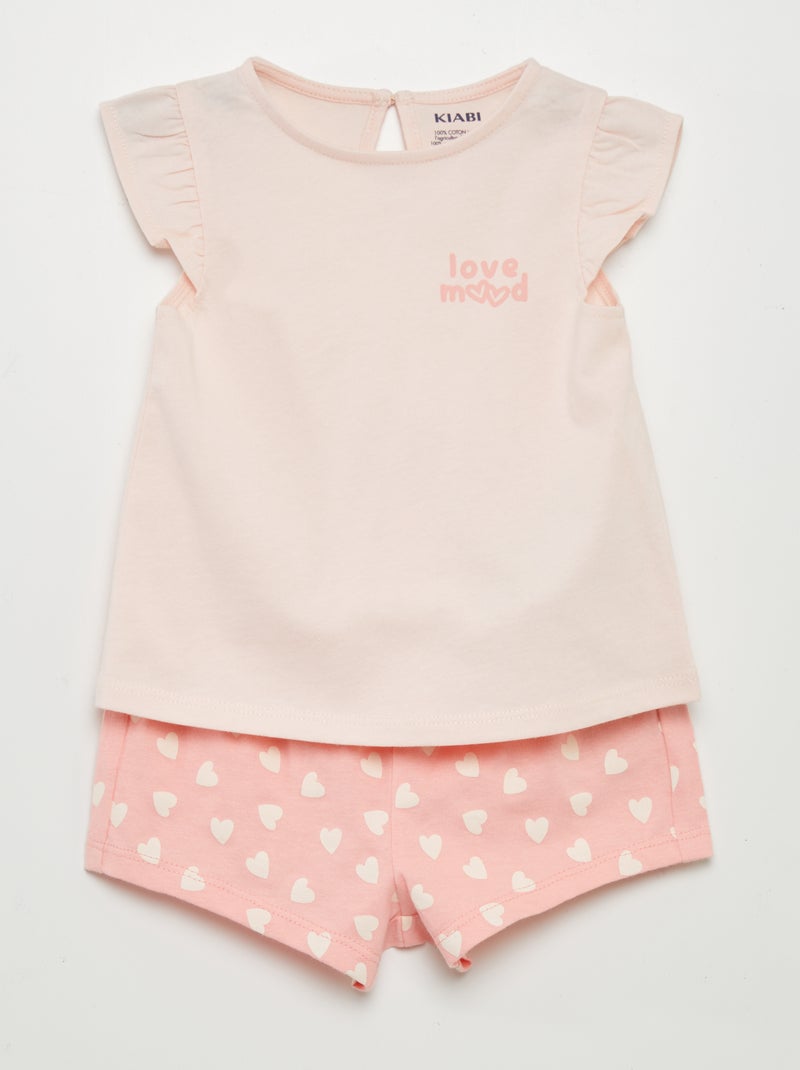 Conjunto t-shirt + calções estampados - 2 peças ROSA - Kiabi