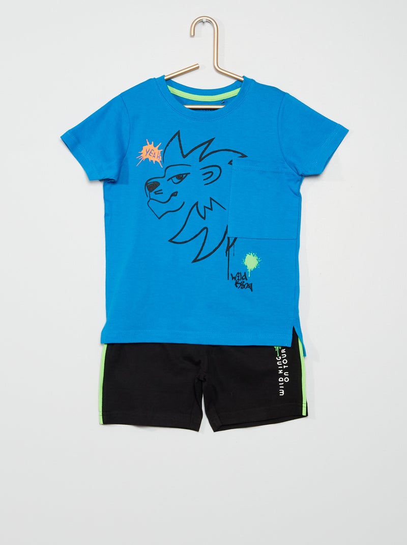 Conjunto t-shirt + calções 'Leão' Azul - Kiabi