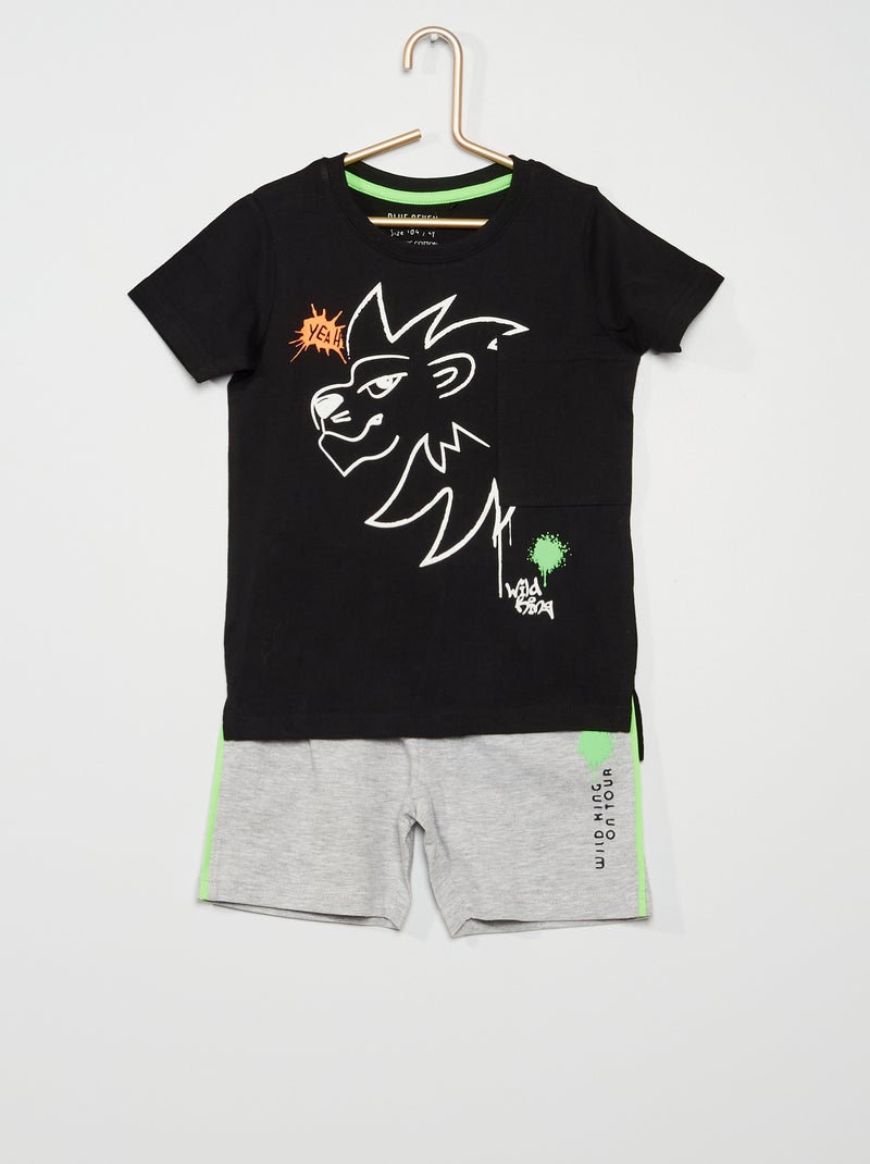 Conjunto t-shirt + calções 'Leão' Preto - Kiabi