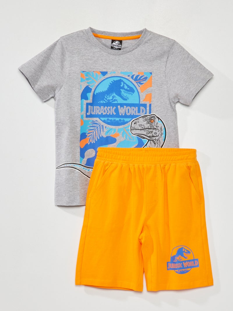 Conjunto t-shirt + calções 'Mundo Jurássico' - 2 peças Cinza - Kiabi