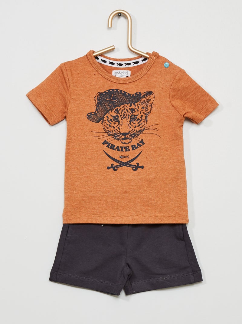 Conjunto t-shirt + calções 'tigre pirata' BEGE - Kiabi
