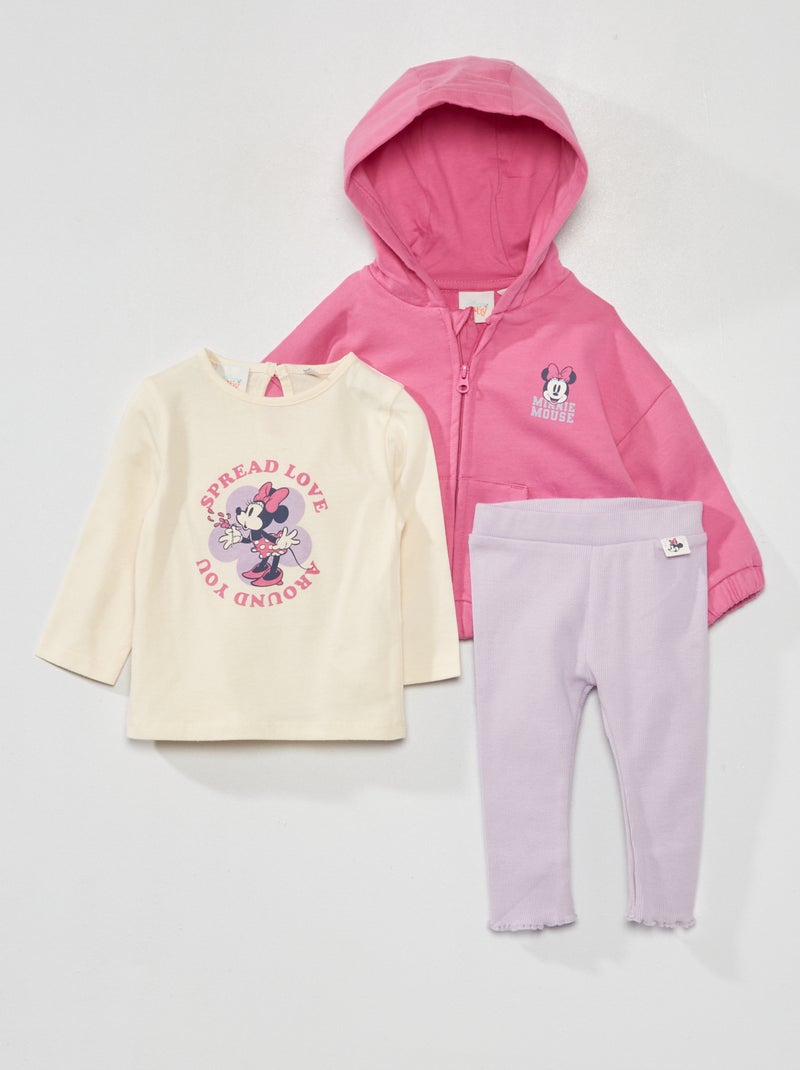 Conjunto t-shirt + casaco com capuz + leggings 'Minnie' - 3 peças ROSA - Kiabi