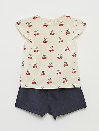 Conjunto t-shirt com folhos + calções - 2 peças
