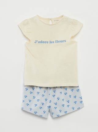 Conjunto t-shirt com folhos + calções - 2 peças