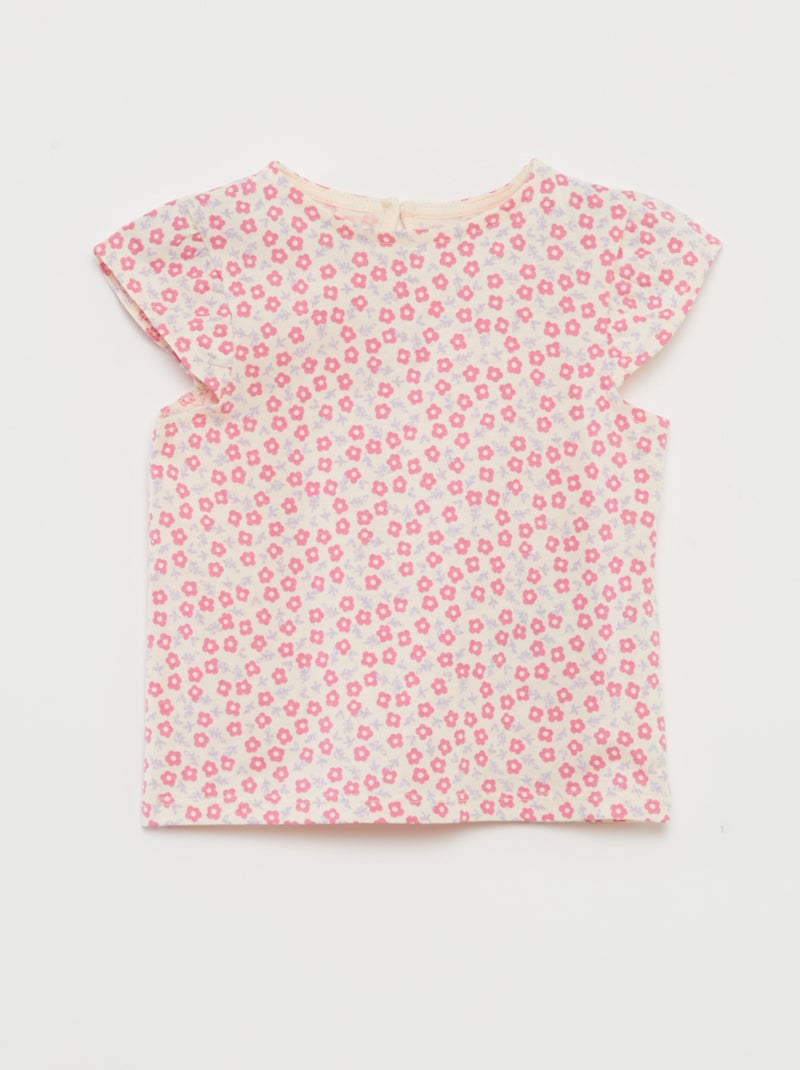 Conjunto t-shirt com folhos + calções - 2 peças ROSA - Kiabi