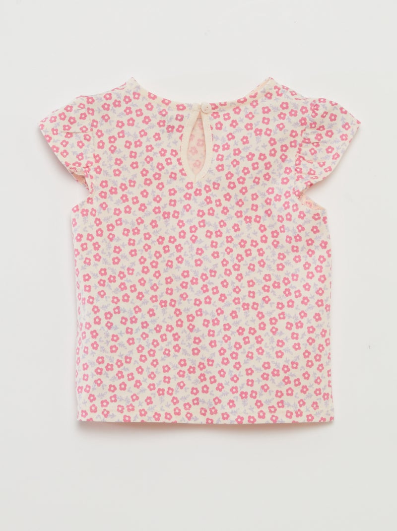 Conjunto t-shirt com folhos + calções - 2 peças ROSA - Kiabi