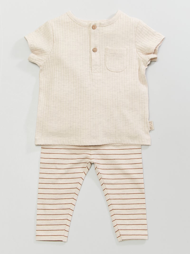 Conjunto t-shirt com gola com botões e leggings BEGE - Kiabi
