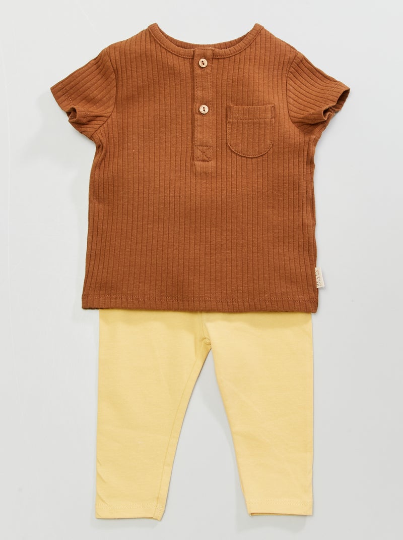 Conjunto t-shirt com gola com botões e leggings LARANJA - Kiabi