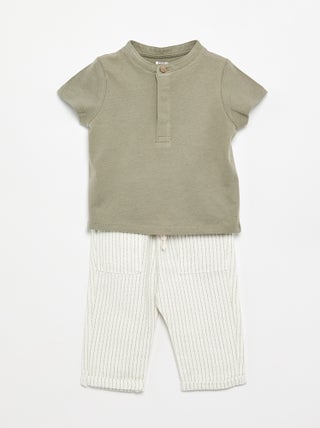 Conjunto t-shirt com gola mao + calças - 2 peças