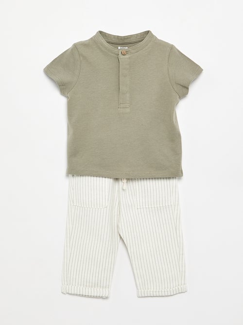 Conjunto t-shirt com gola mao + calças - 2 peças - Kiabi
