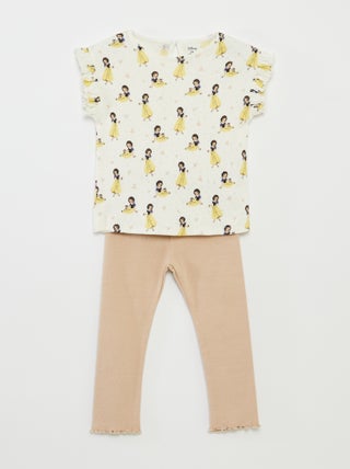 Conjunto t-shirt de malha pointelle + leggings 'Disney' - 2 peças